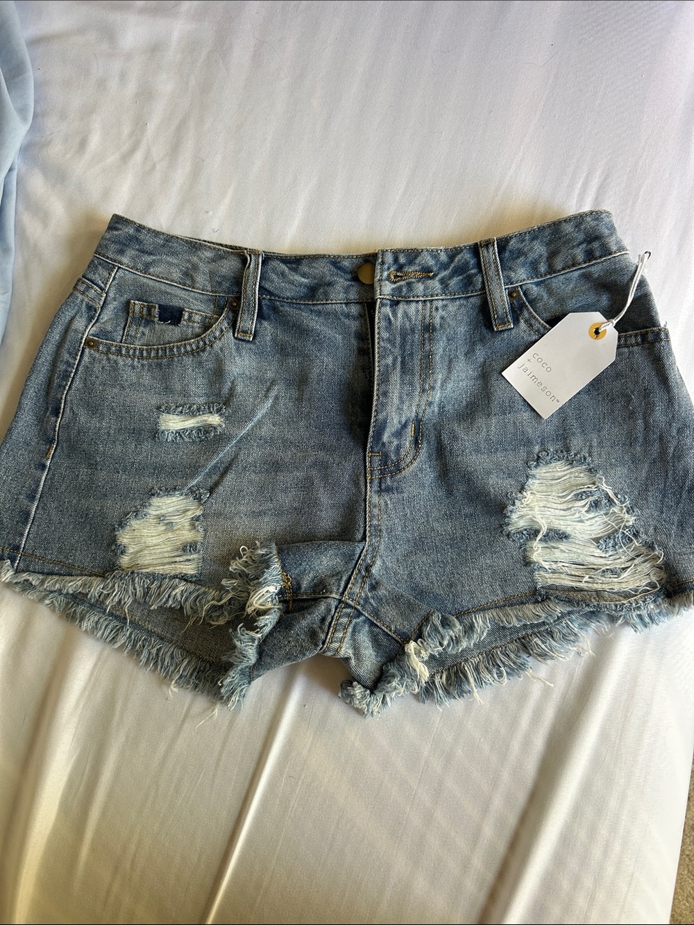Coco & Jameson Light Blue Distressed Denim Shorts